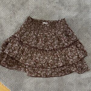 Altar'd State Floral Tiered Skirt in Brown and White